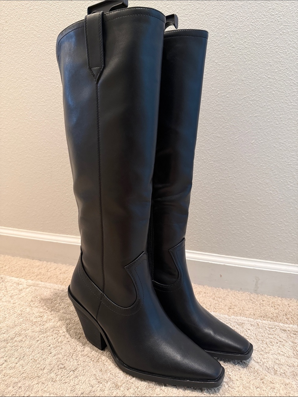 Scoop Womens Boots Size 6 Black Tall Cowboy Western Heel Faux Leather Pull-On
